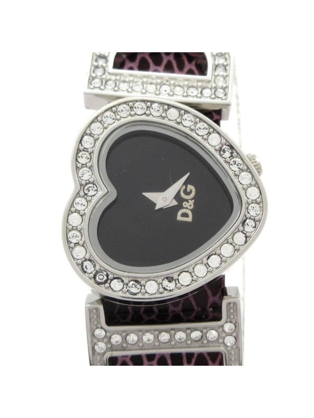 Dolce & Gabbana D&G Watch Heart Rhinestone Bezel Leather Embossed Black
